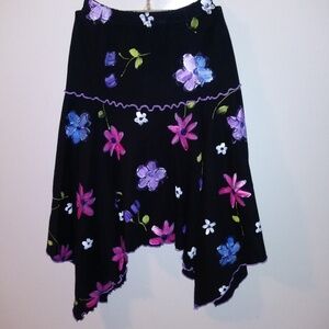 VTG hand painted skirt Knit NWOT Handkerchief hem purple trim flare stretch